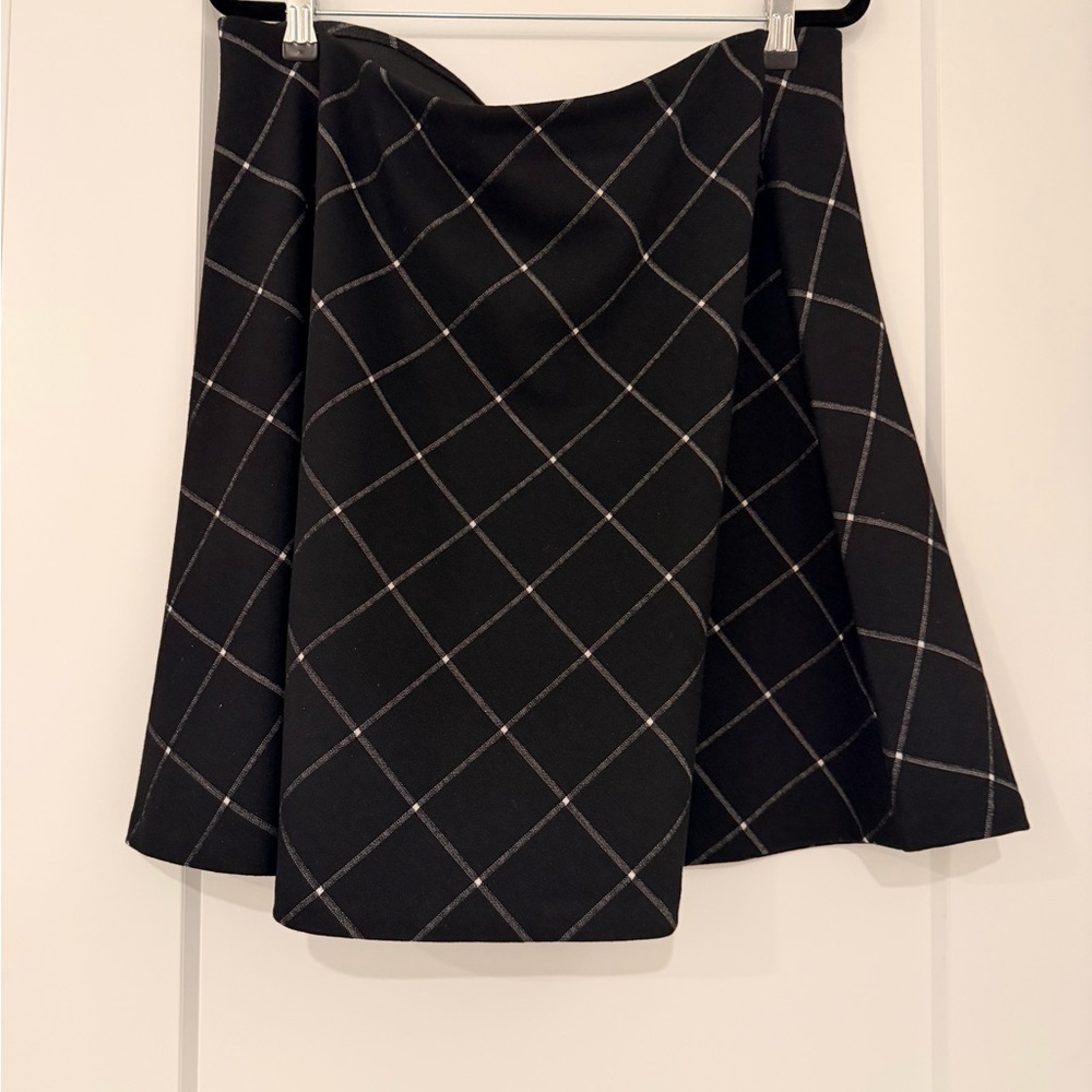 LOFT Black Circle Skirt with White Windowpane